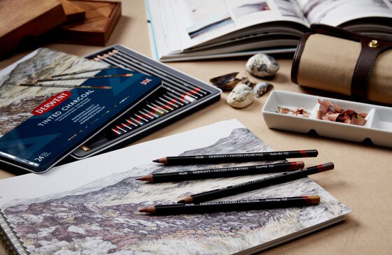 Derwent metalen etui : assortiment van houtskoolpotloden